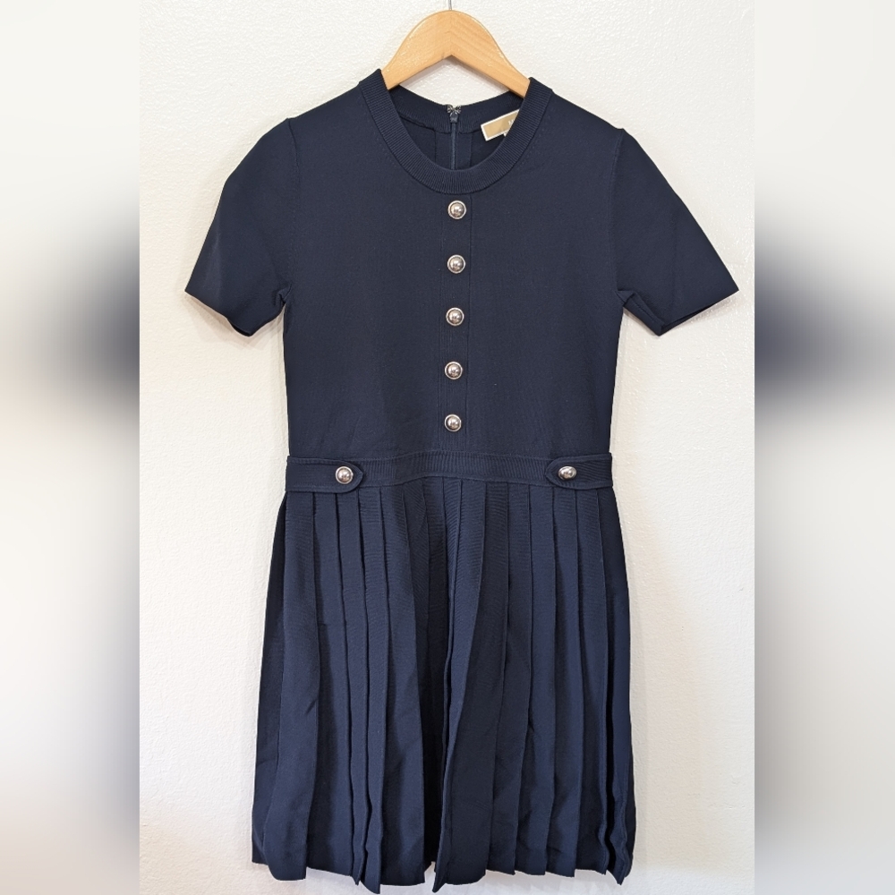 Michael Kors Navy Kids Dress with Pleated Skirt